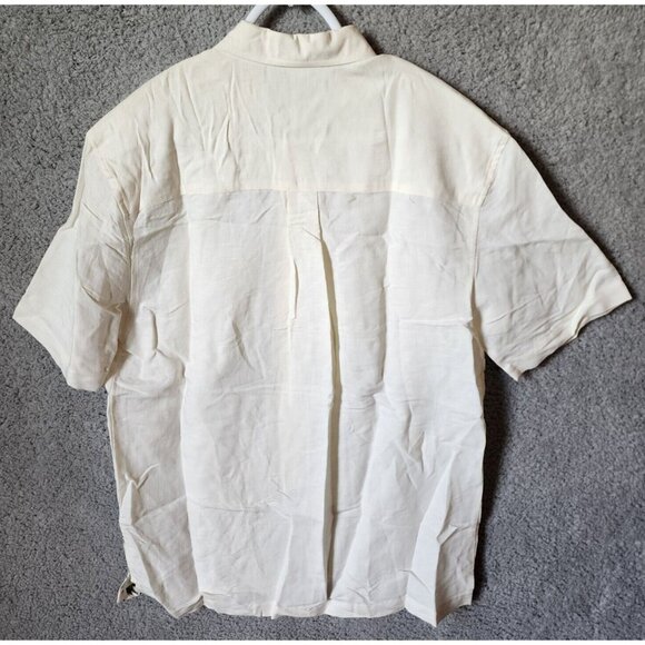 The Havanera Co White Floral Short Sleeve Button Up Shirt Size M Linen Blend - Picture 10 of 14